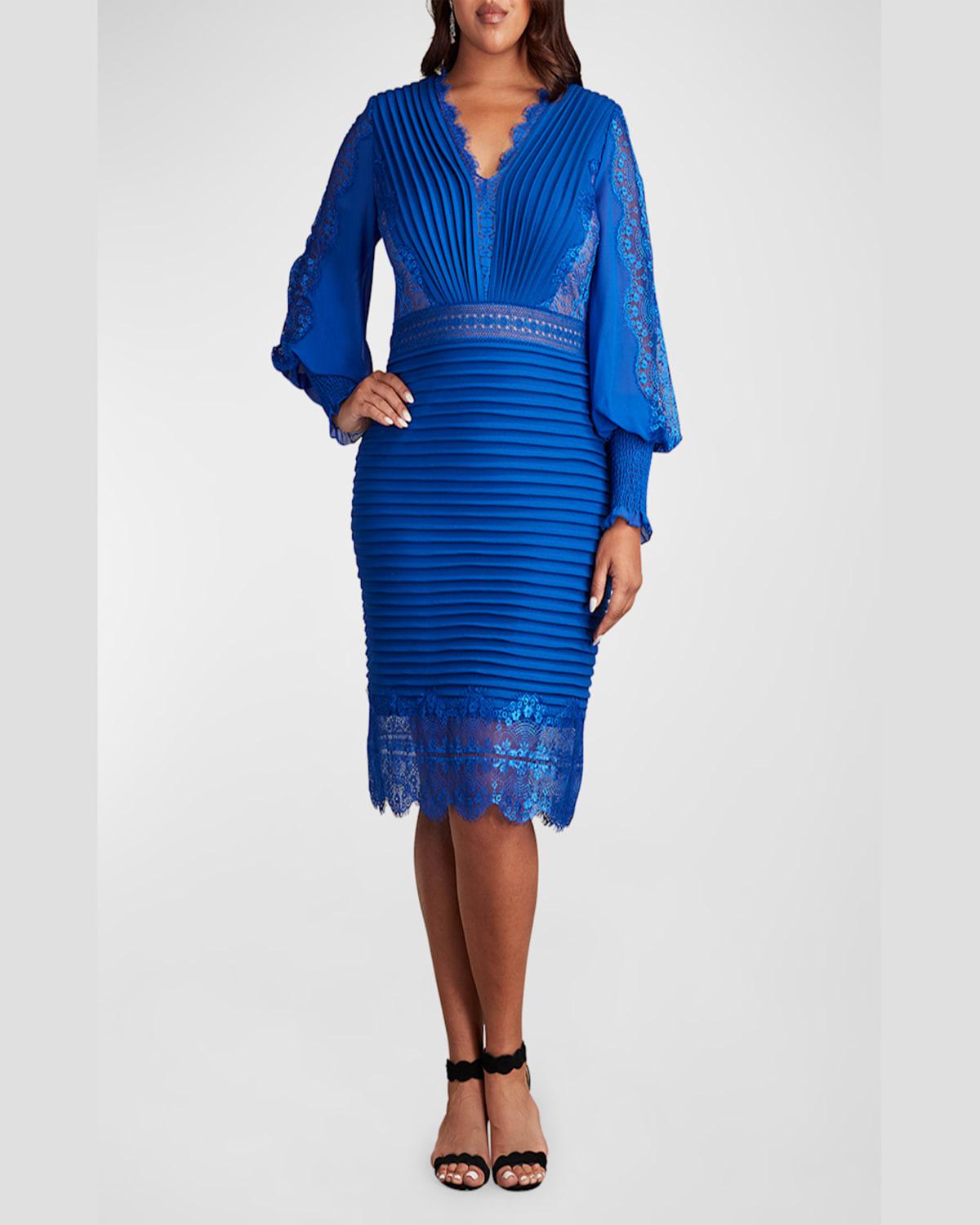 Plus Size Pleated Bishop-Sleeve Dress