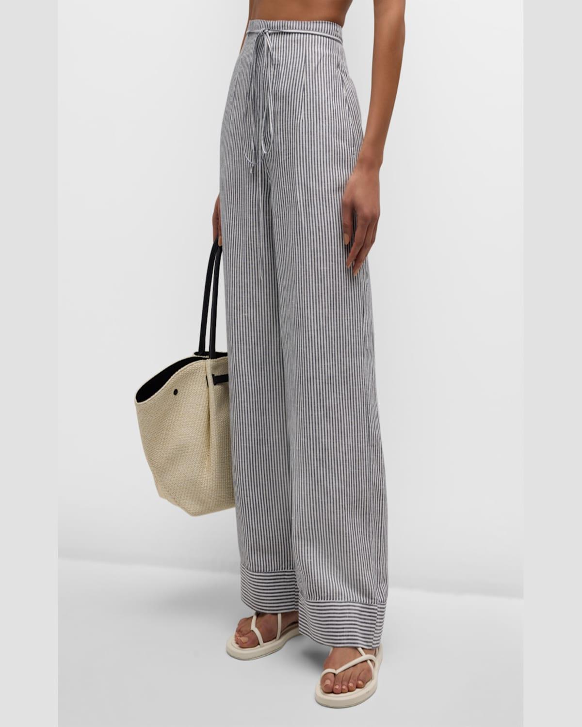 Air Linen Striped Paperbag Trousers 