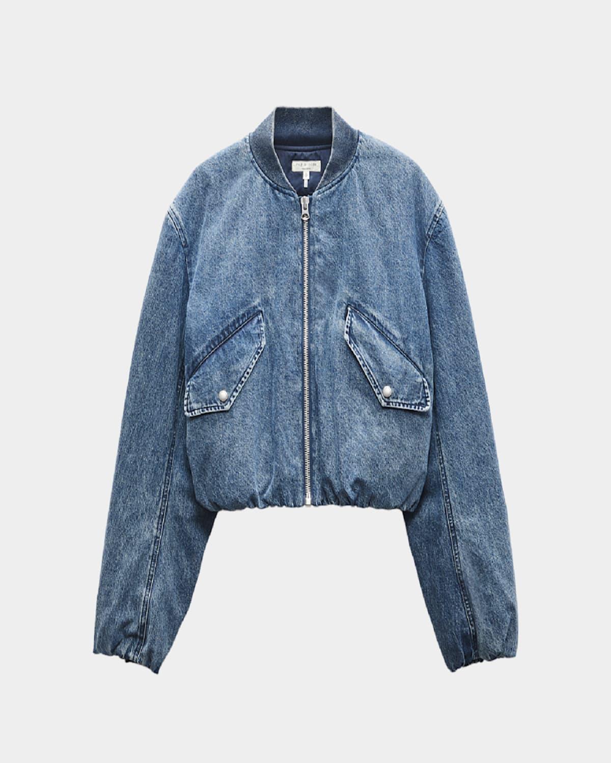 Maggie Cropped Denim Bomber Jacket