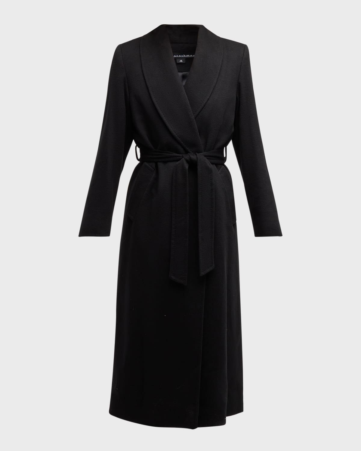 Cashmere Belted Wrap Coat with Pick-Stitched Detail