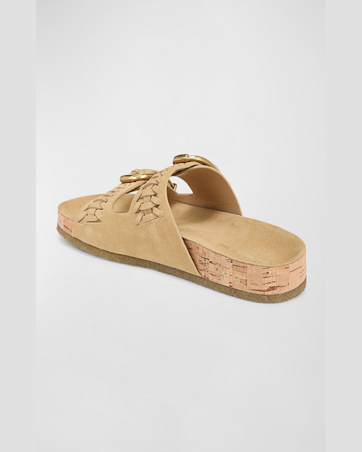 Paige Woven Suede Dual-Buckle Slide Sandals