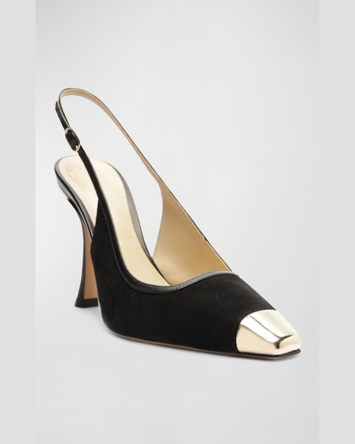 Olivia Suede Cap-Toe Slingback Pumps