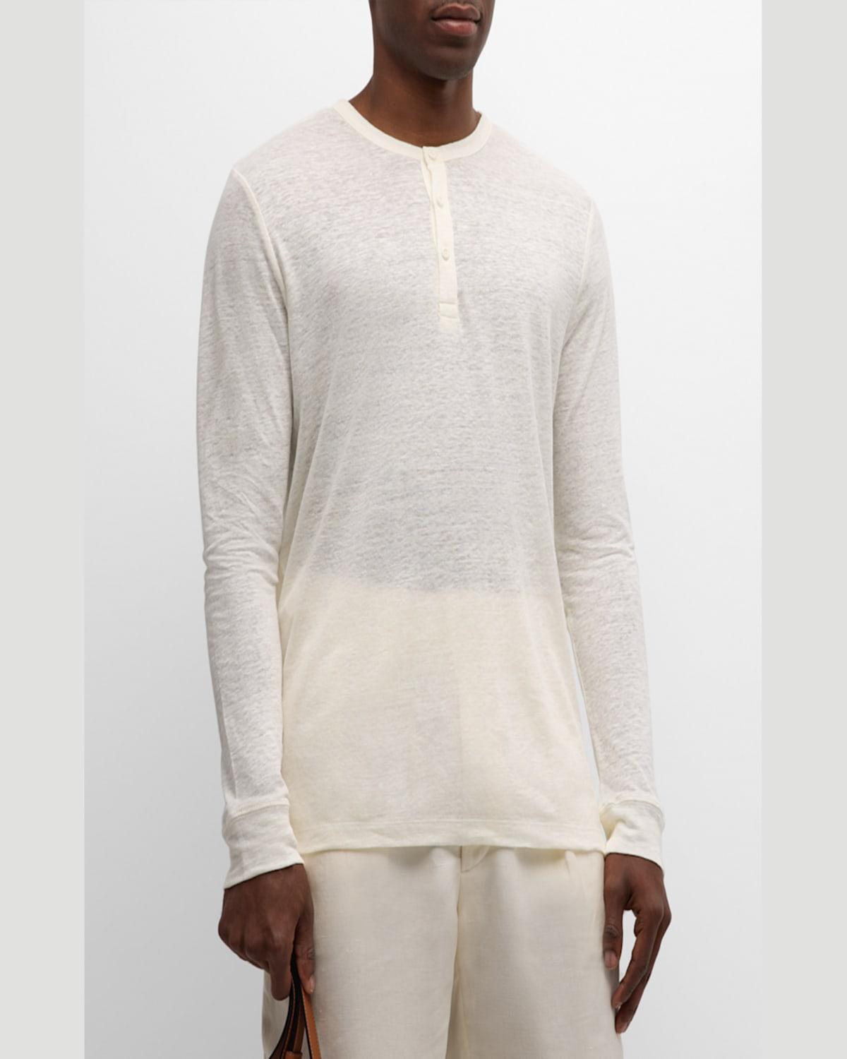 Men's Linen Jersey Long-Sleeve Henley T-Shirt