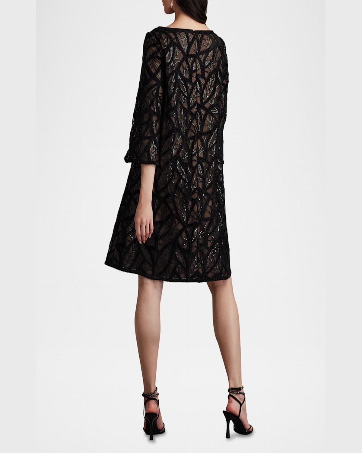 Bateau-Neck Sequin Velvet Lace Dress