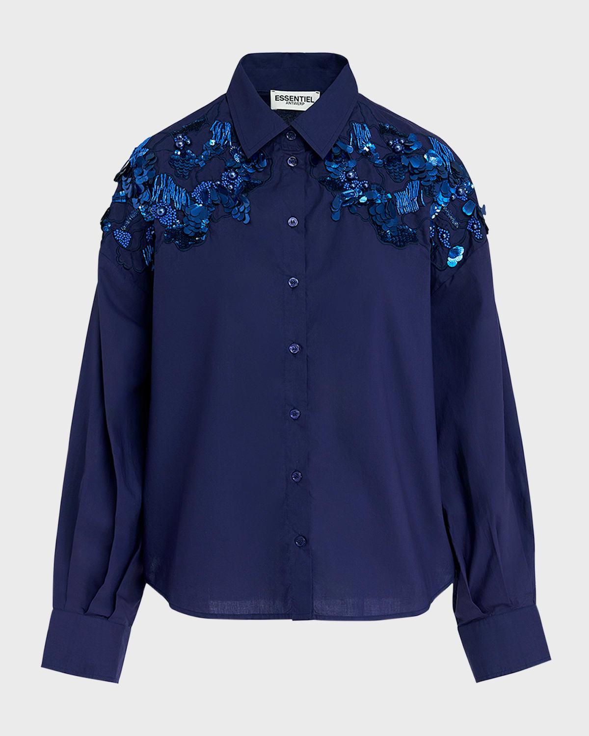 Gdog Sequin and Bead Embroidered Cotton Poplin Shirt