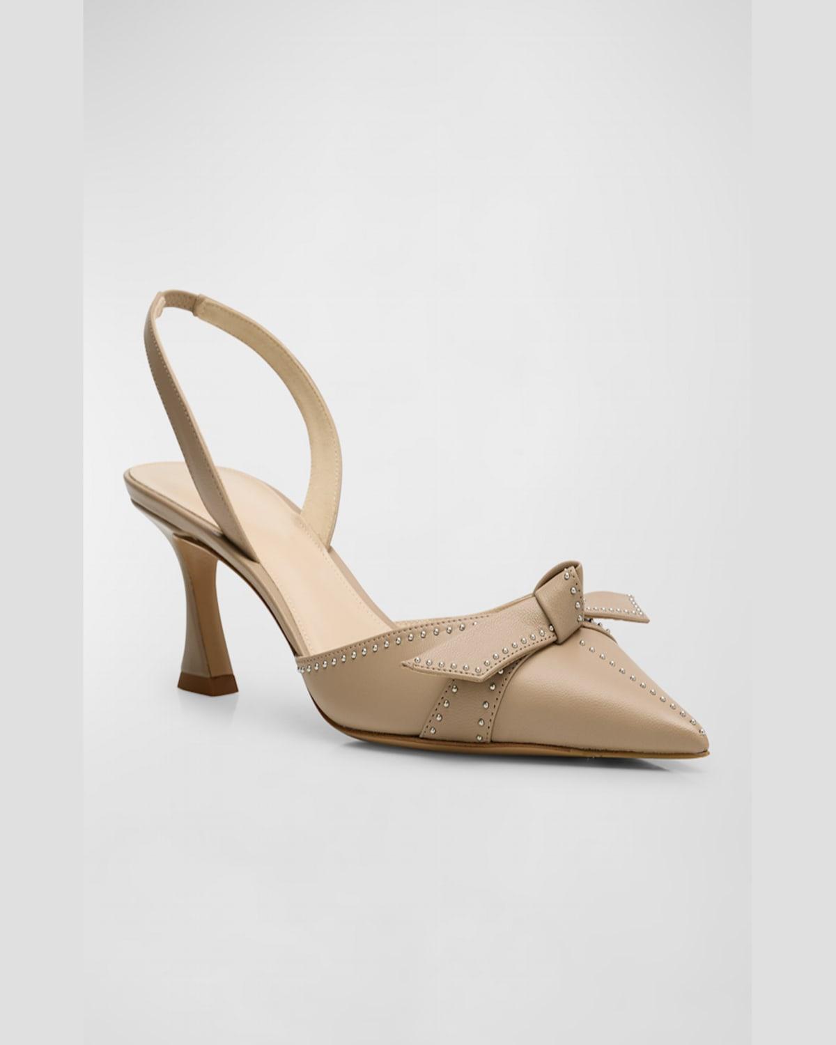 Clarita Stud Leather Bow Slingback Pumps