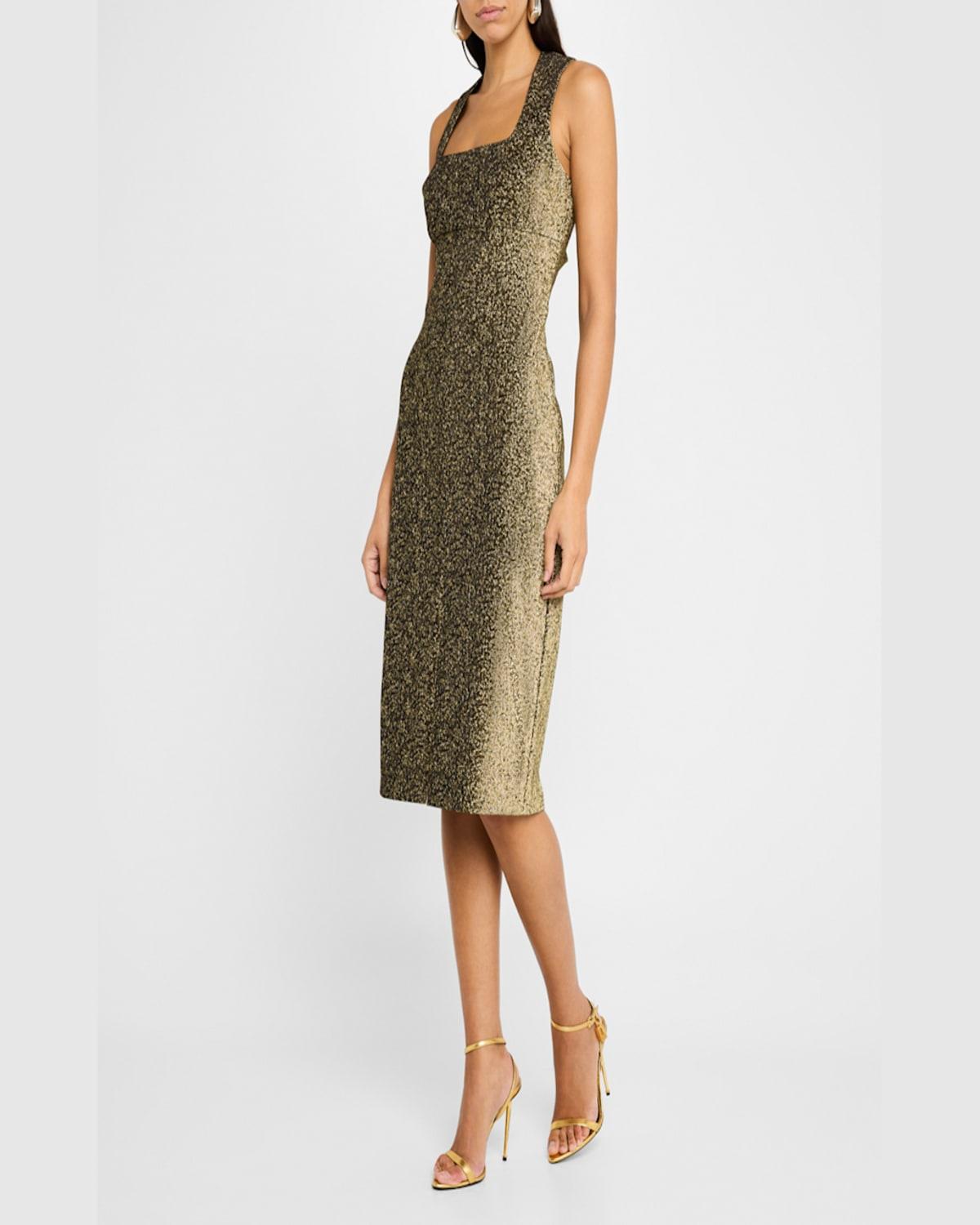 Metallic Jacquard Bodycon Midi Dress