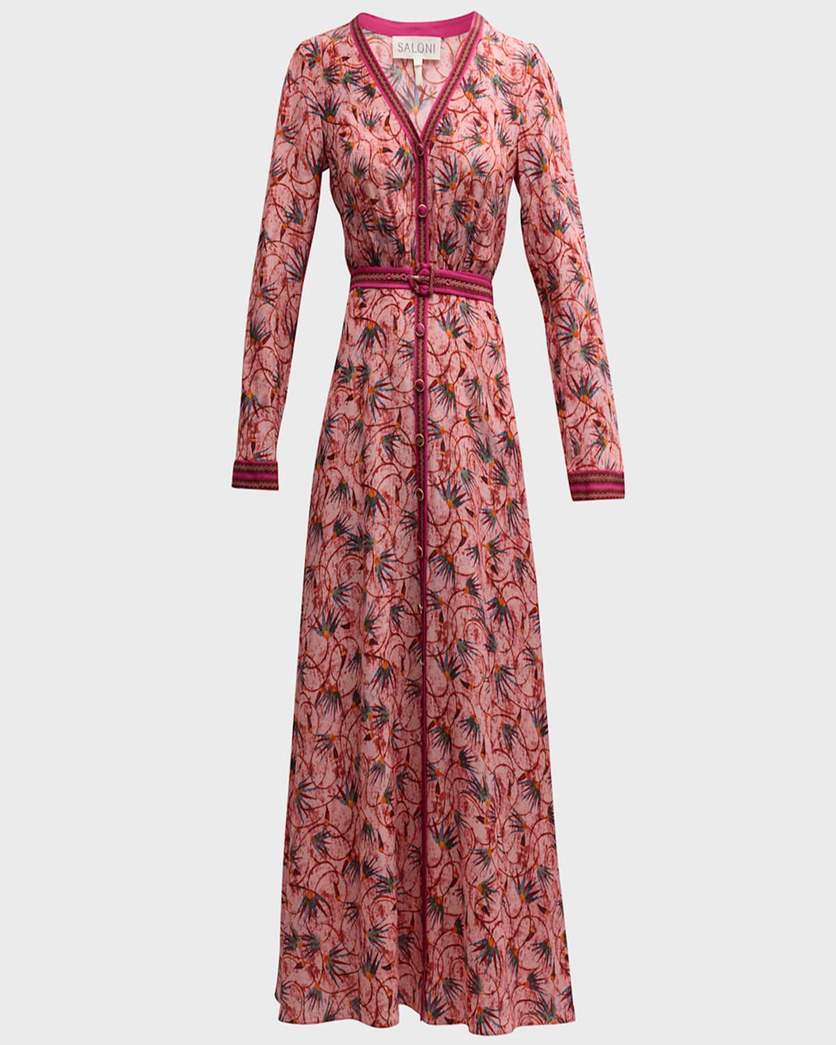 Lea Button-Front Printed Midi Silk Shirtdress