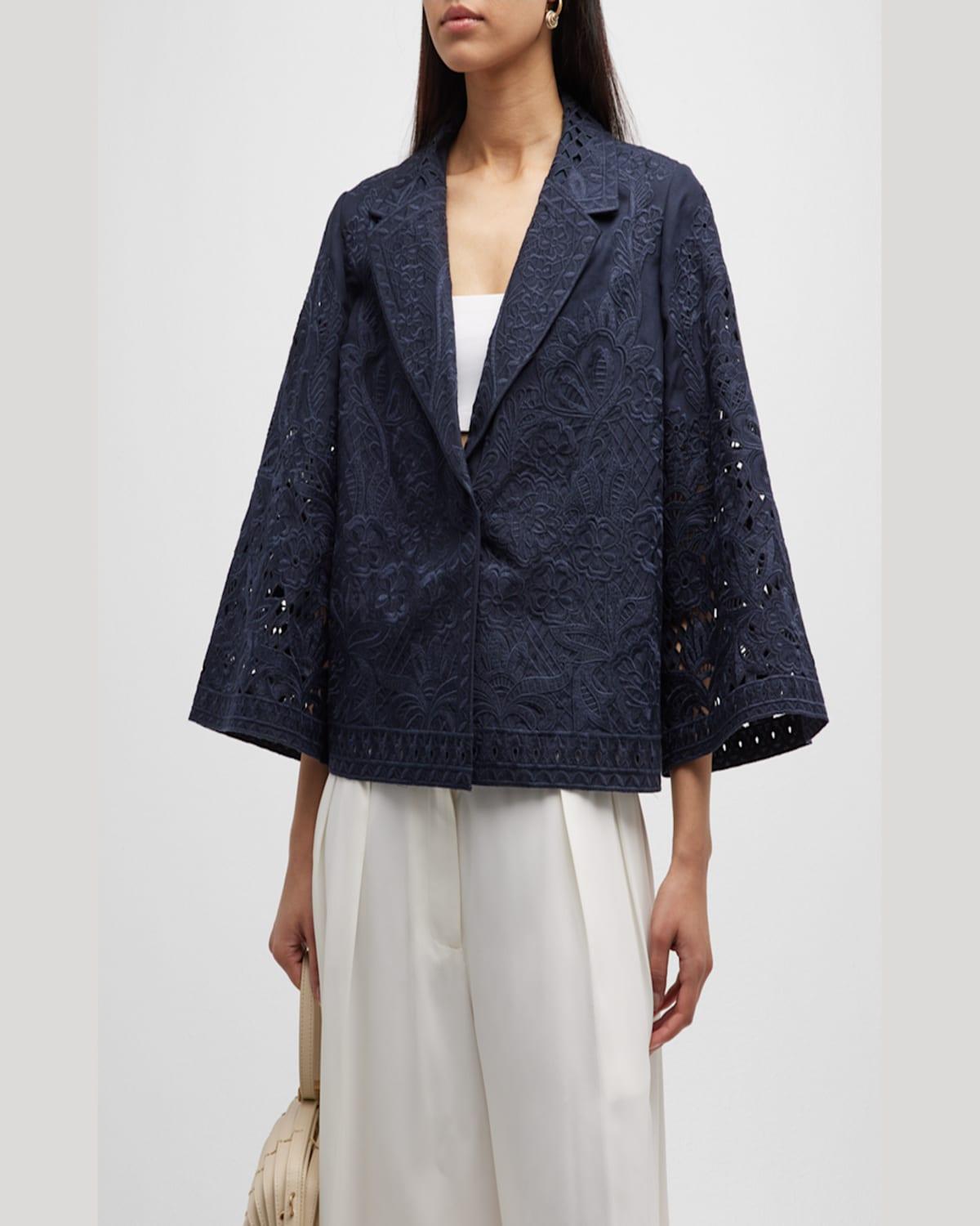 Pryce Floral-Embroidered Eyelet Jacket