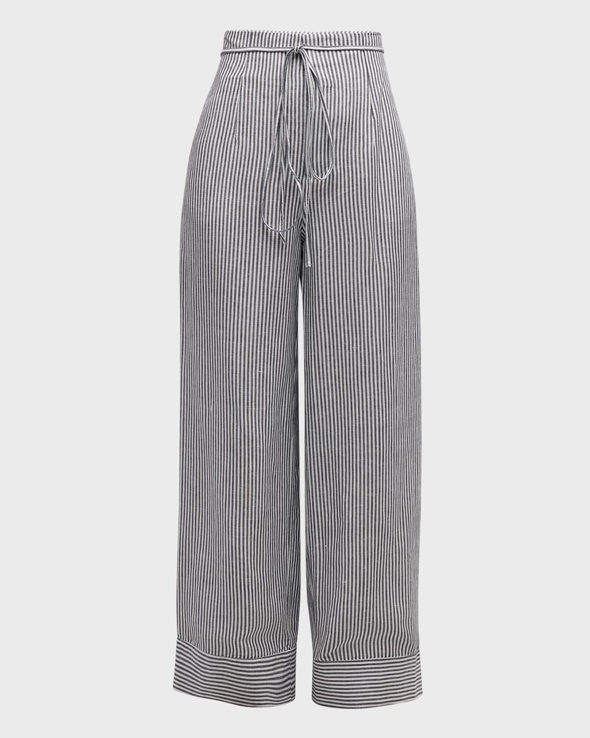 Air Linen Striped Paperbag Trousers 