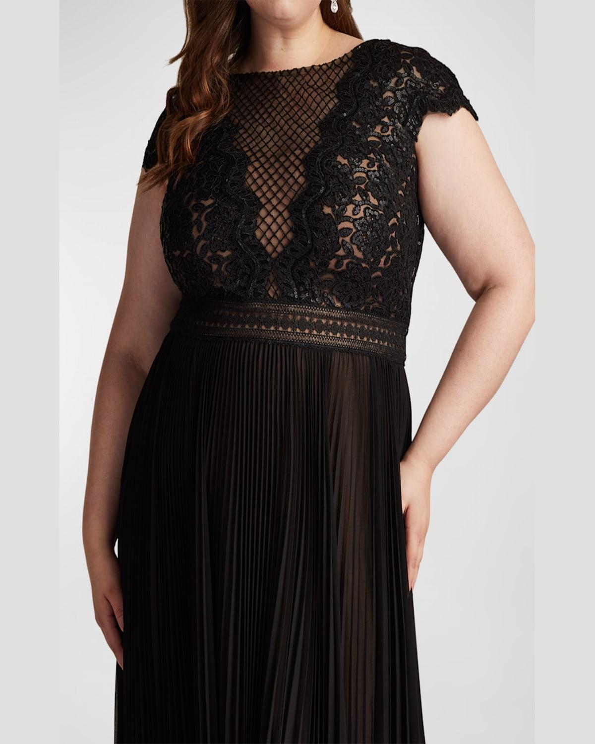 Plus Size Sequin Lace & Pleated Chiffon Gown