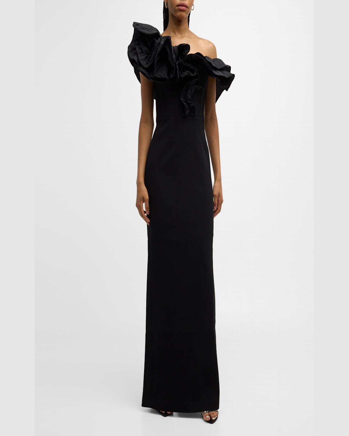 Ella Ruffle One-Shoulder Evening Gown