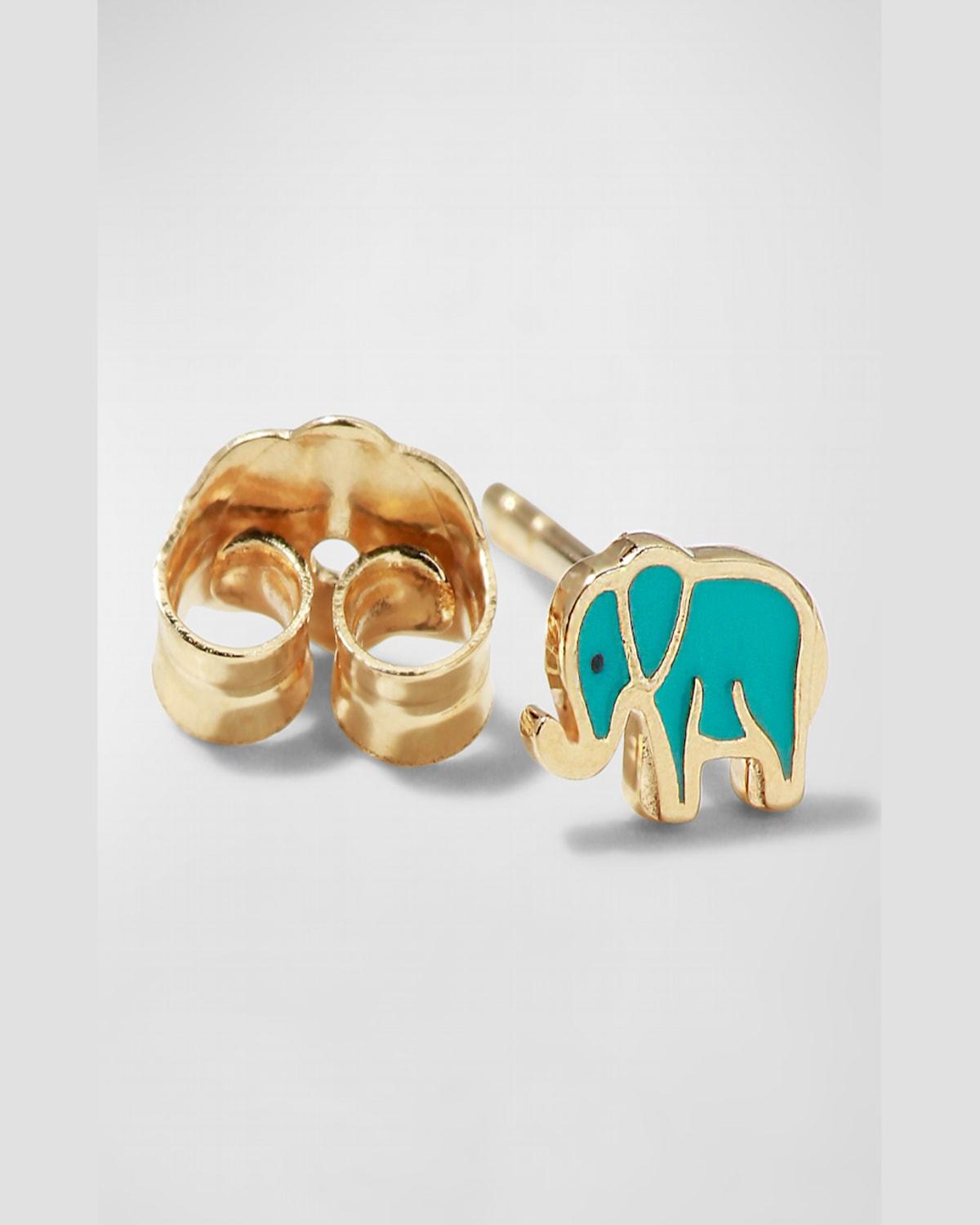 14k Mini Elephant Enamel Single Stud Earring