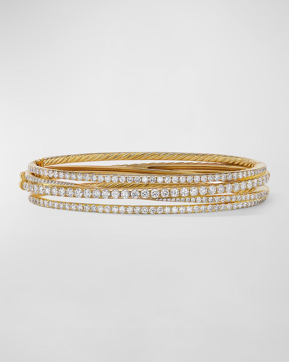 11mm 4-Row Pave Crossover Bracelet with Diamonds and Gold