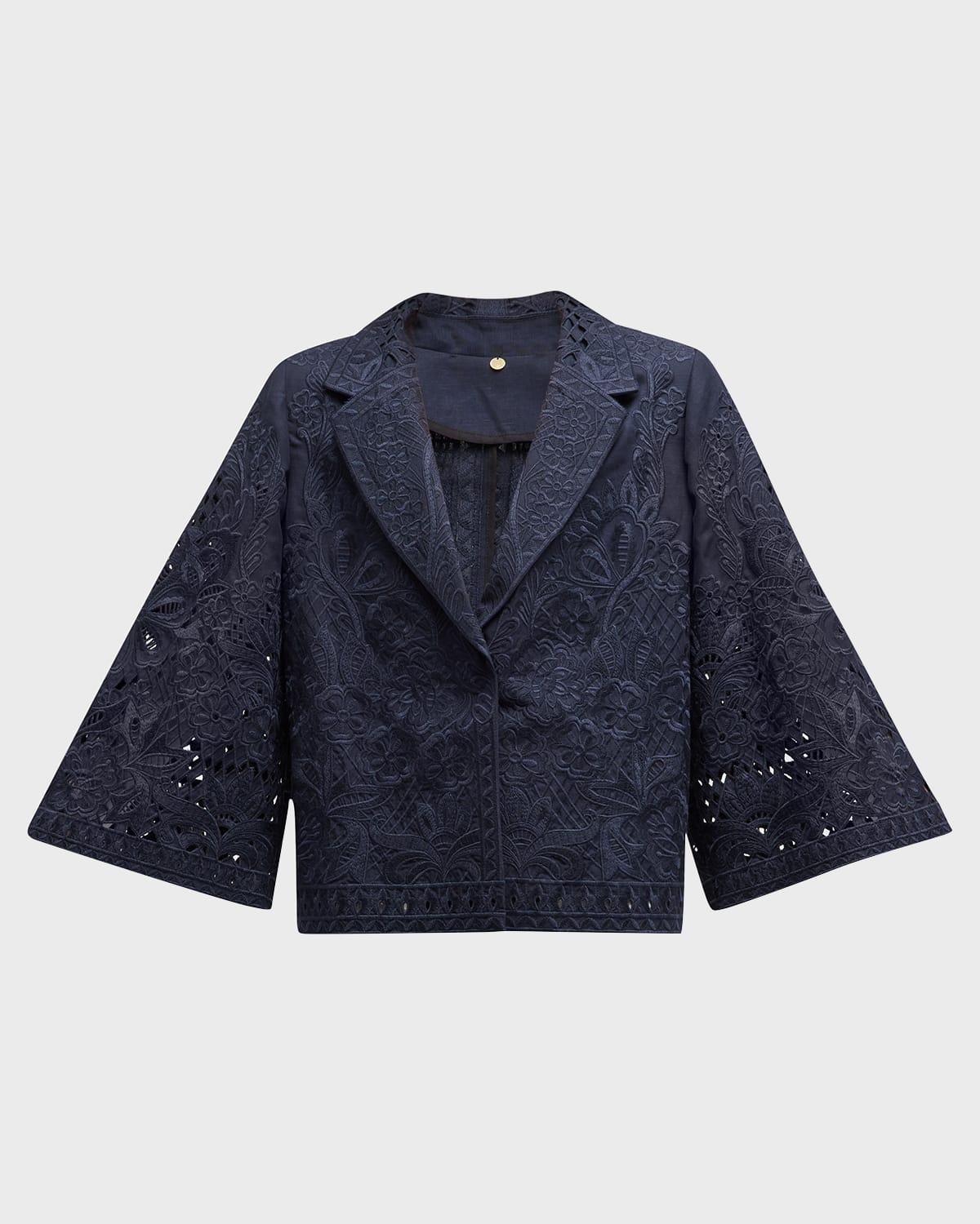 Pryce Floral-Embroidered Eyelet Jacket