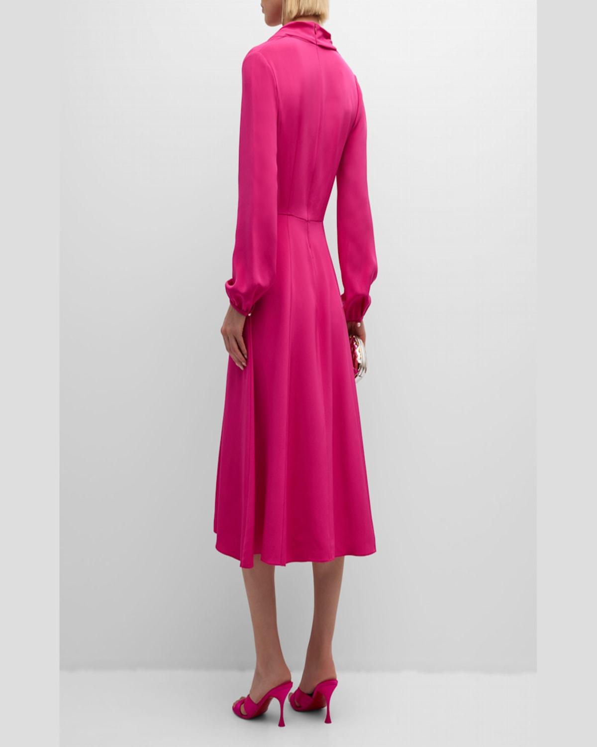 Blythe Draped Long-Sleeve Silk Crepe Midi Dress