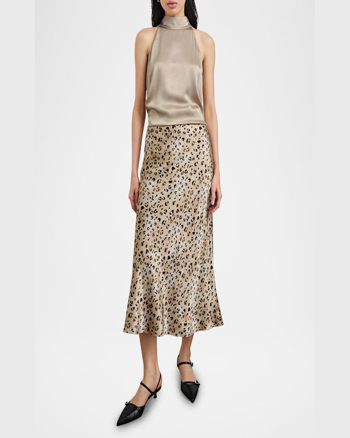 Anya Leopard Satin Midi Skirt 