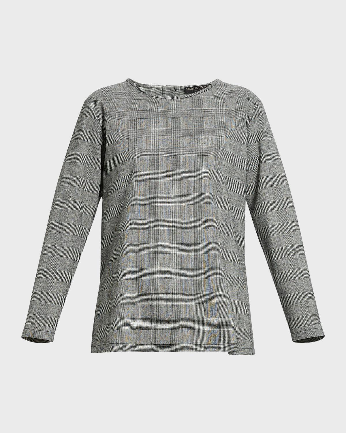 Plus Size Uberta Grid-Print Virgin Wool Blouse