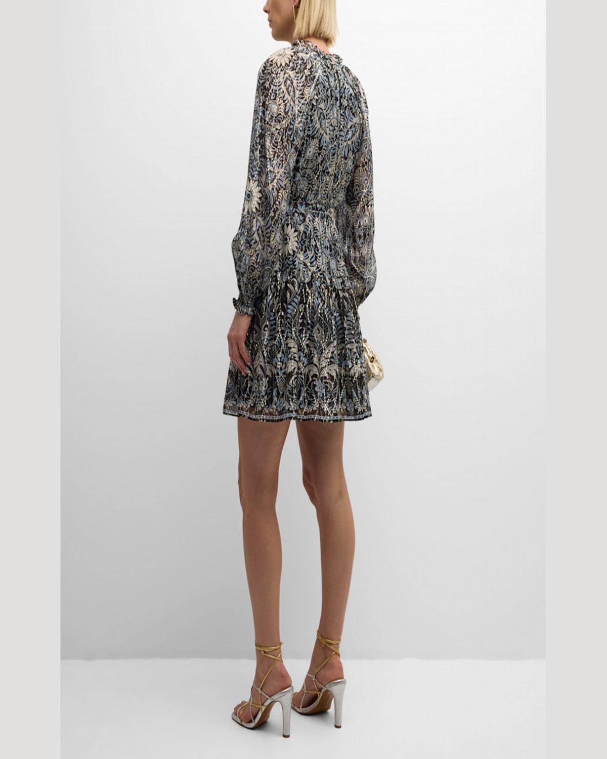 Kaye Floral-Print Metallic Fleck Dress