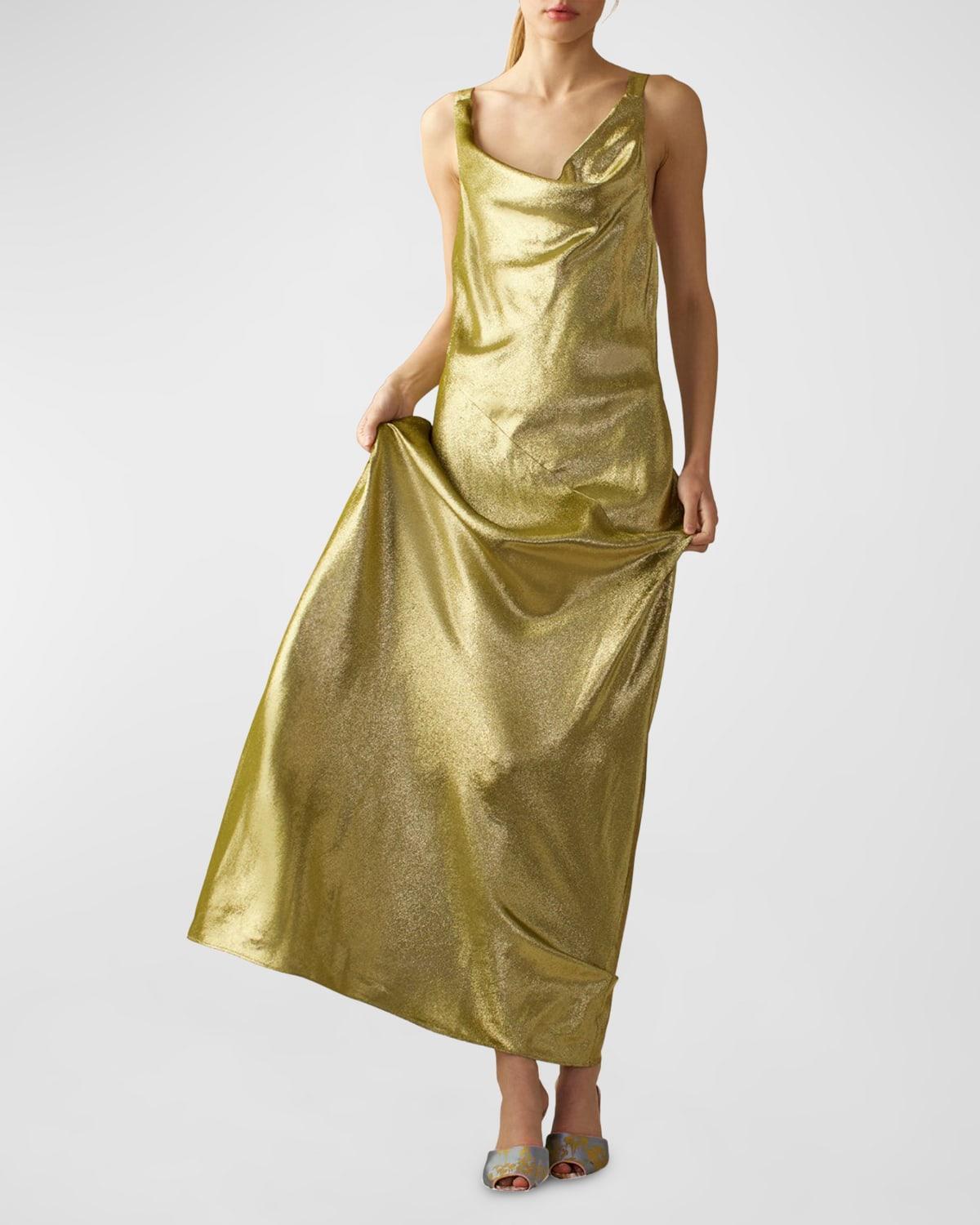 Sleeveless Cowl-Neck Metallic Maxi Dress