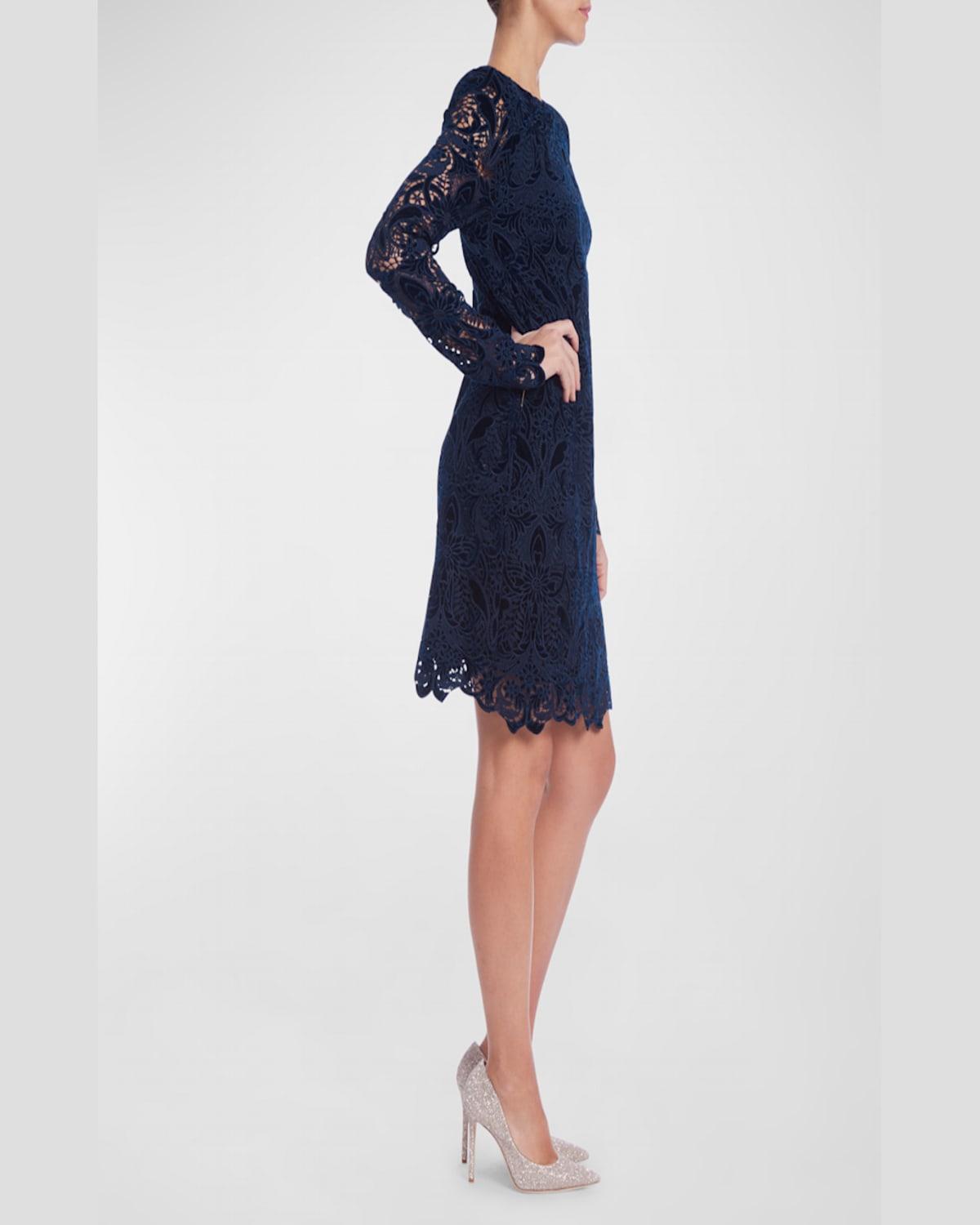 Bateau-Neck Floral Velvet Lace Dress