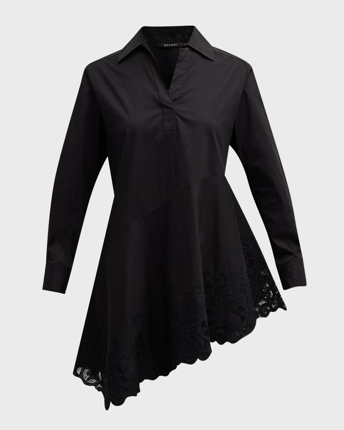 Asymmetric Lace-Inset Cotton Poplin Shirt