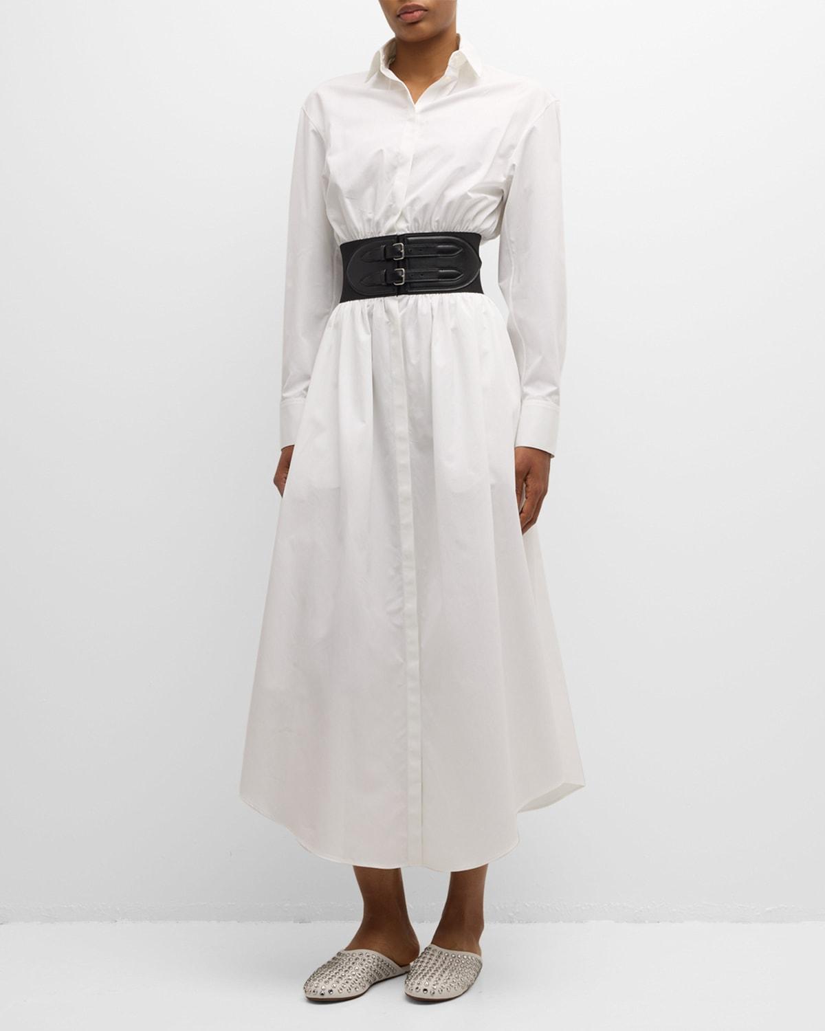 Maxi Button-Front Shirtdress with Leather Belt