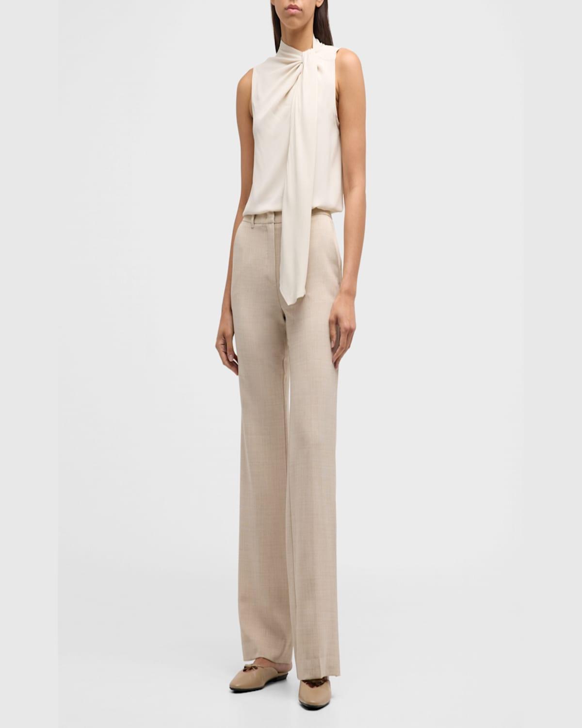 Divo Sleeveless Tie-Neck Crepe Blouse