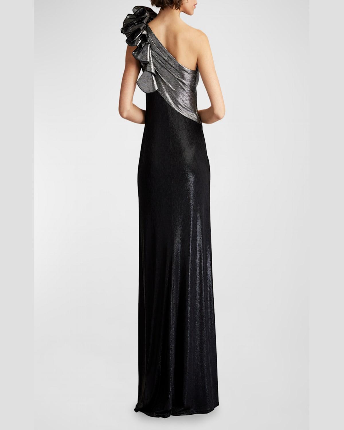 One-Shoulder Metallic Jersey Gown