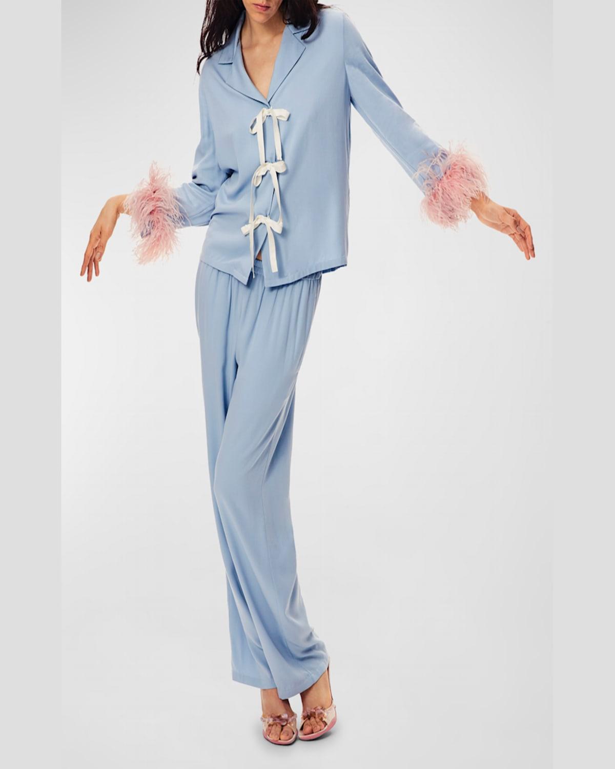 The Bow Feather-Trim Pajama Set