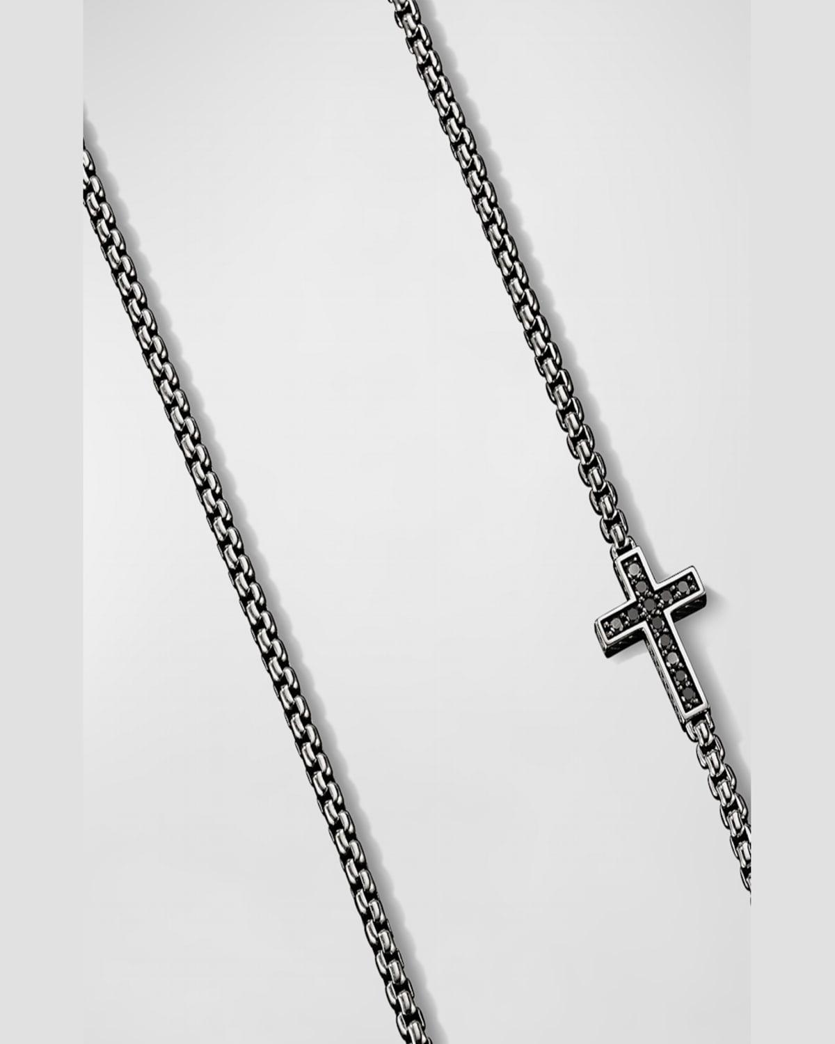 3.6mm Men's Streamline Cross Necklace with Black Diamonds in Silver