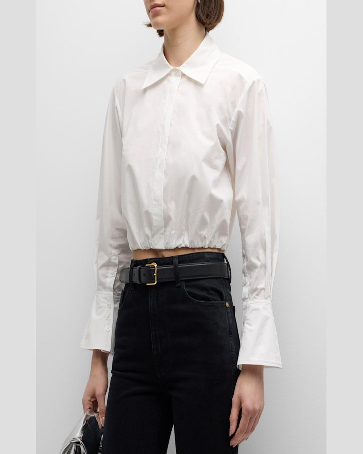 Blythe Cotton Poplin Button-Front Crop Shirt