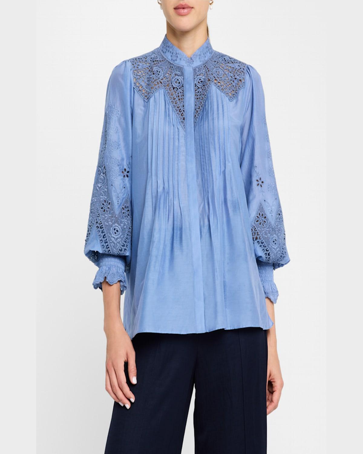 Delta Embroidered Cotton-Silk Blouse