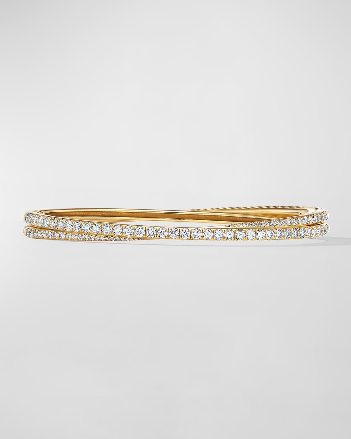 2-Row Pave Crossover Bracelet with Diamonds in 18K Gold, 5.5mm