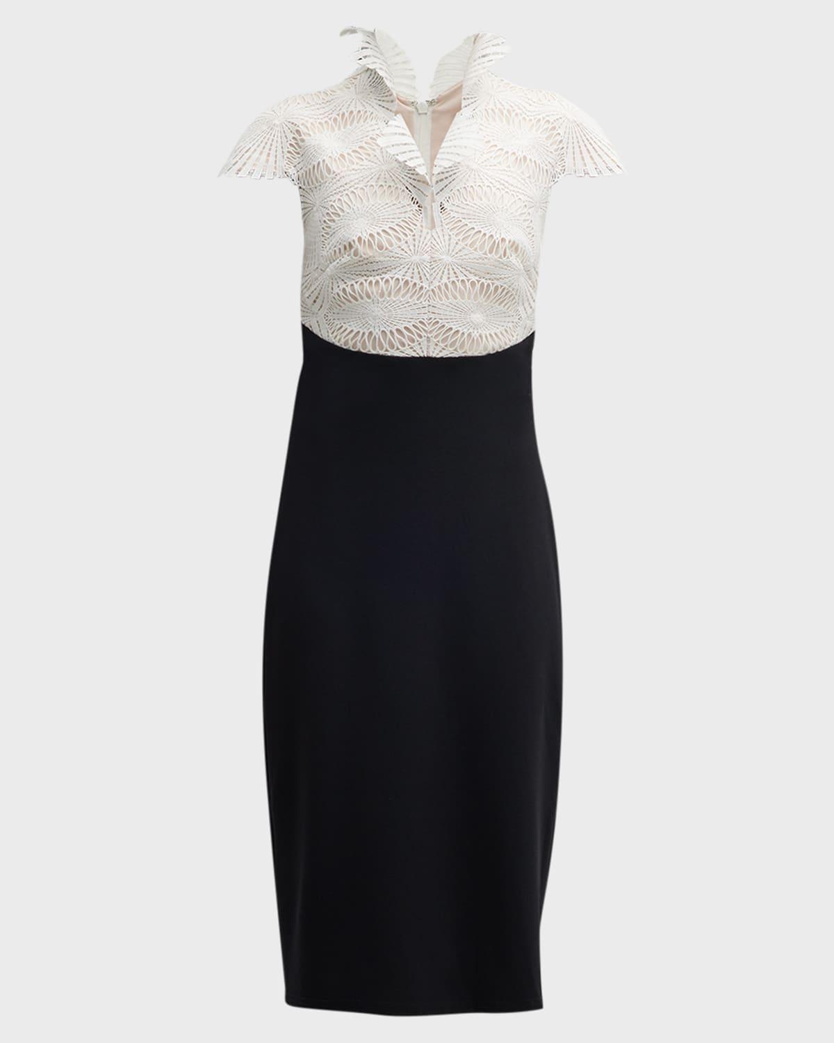 Two-Tone Lace Crepe Sheath Dress