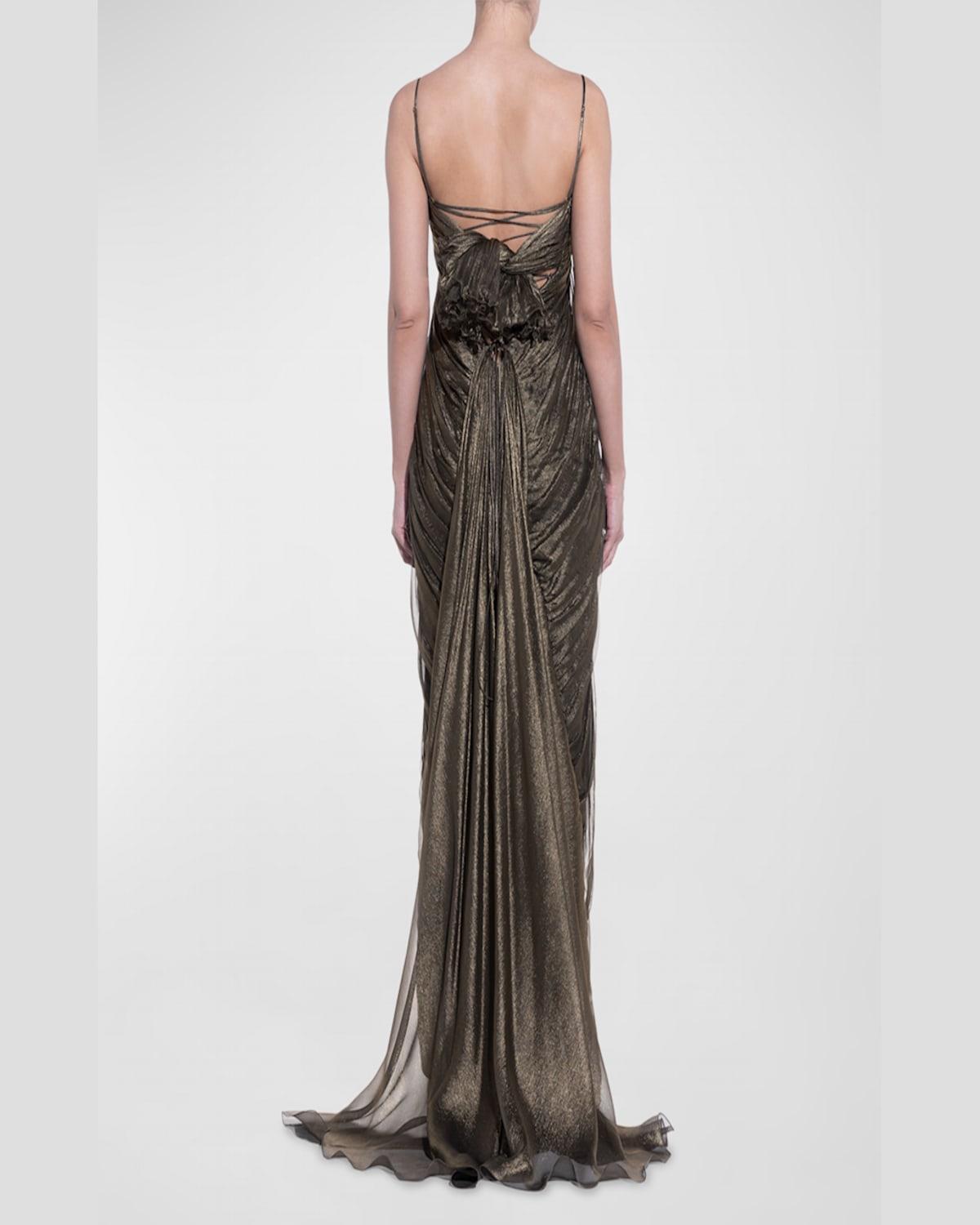 Alaya Draped Metallic Silk Gown