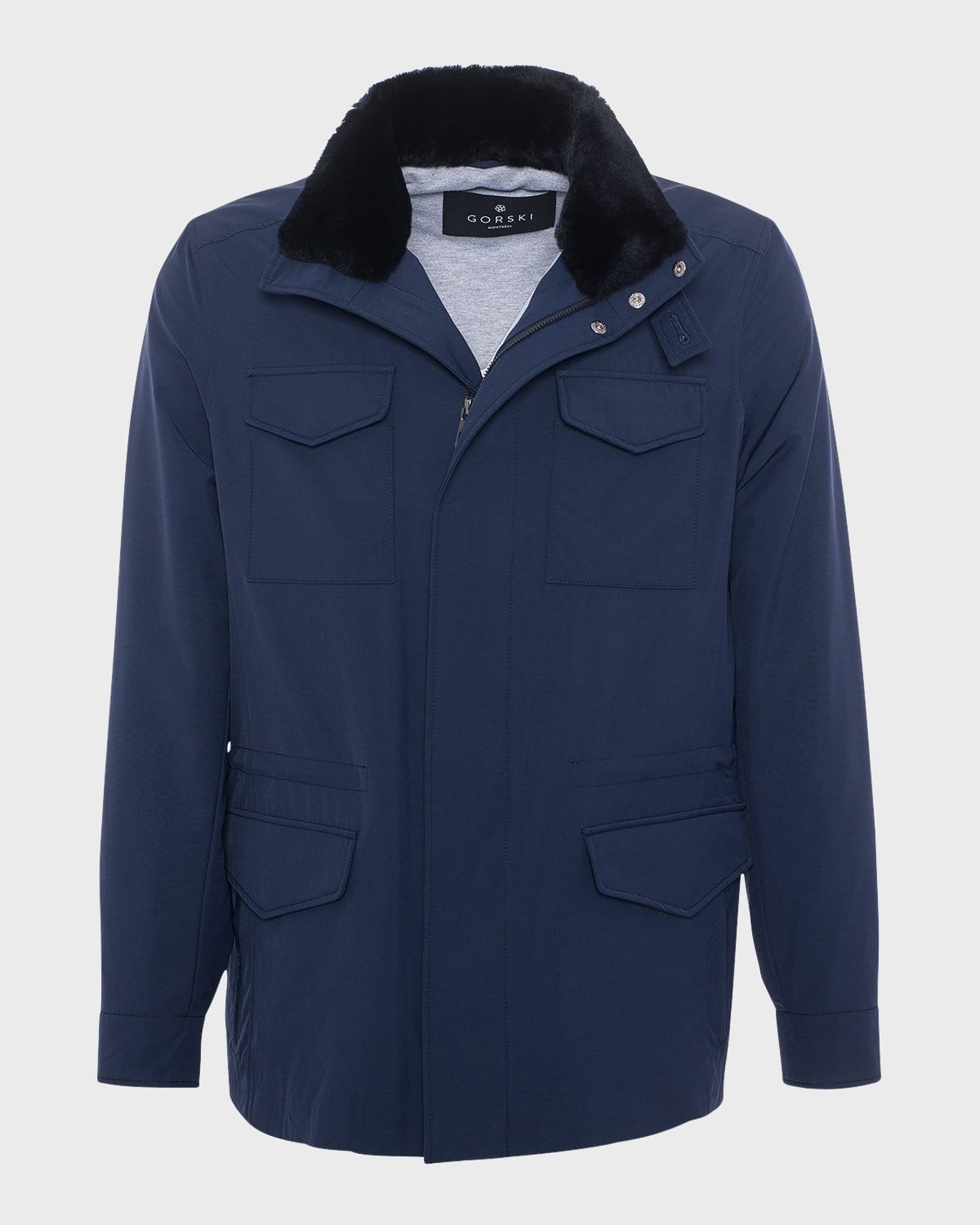 Men's Loro Piana Storm System Lined Jacket with Detachable Shearling Lamb Collar