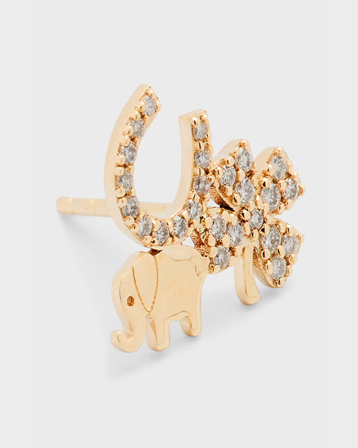 14k Gold Elephant Stud Earring with Diamonds