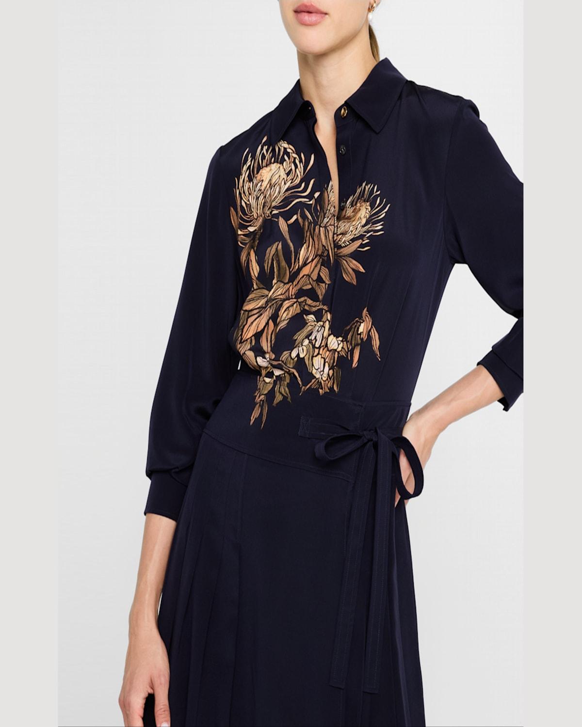 Floral-Print Long-Sleeve Wrap Mini Shirtdress