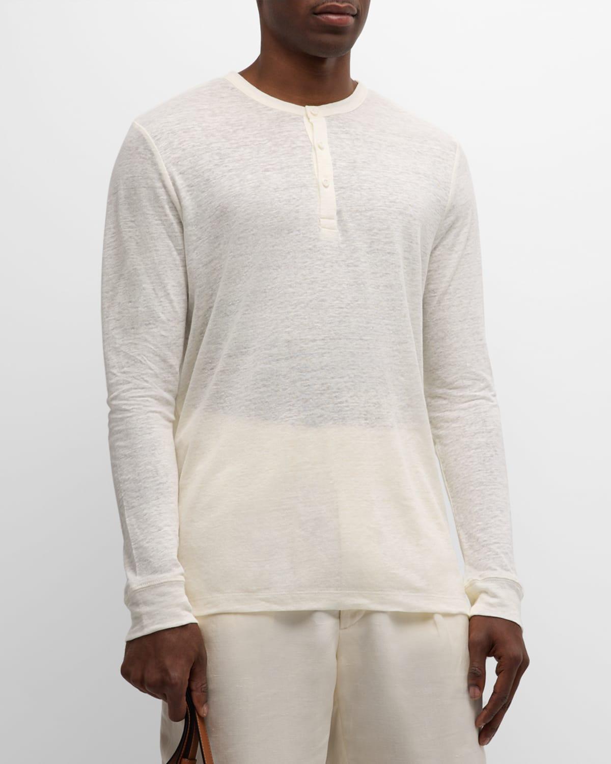 Men's Linen Jersey Long-Sleeve Henley T-Shirt