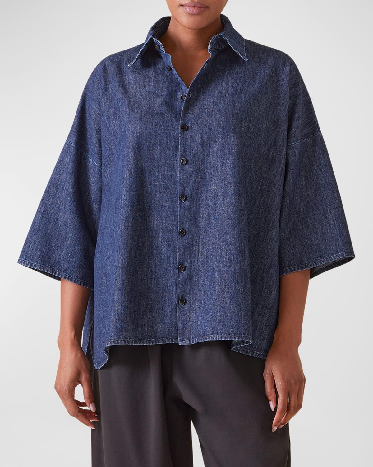 Sloped Shoulder Wide A-Line Denim Shirt