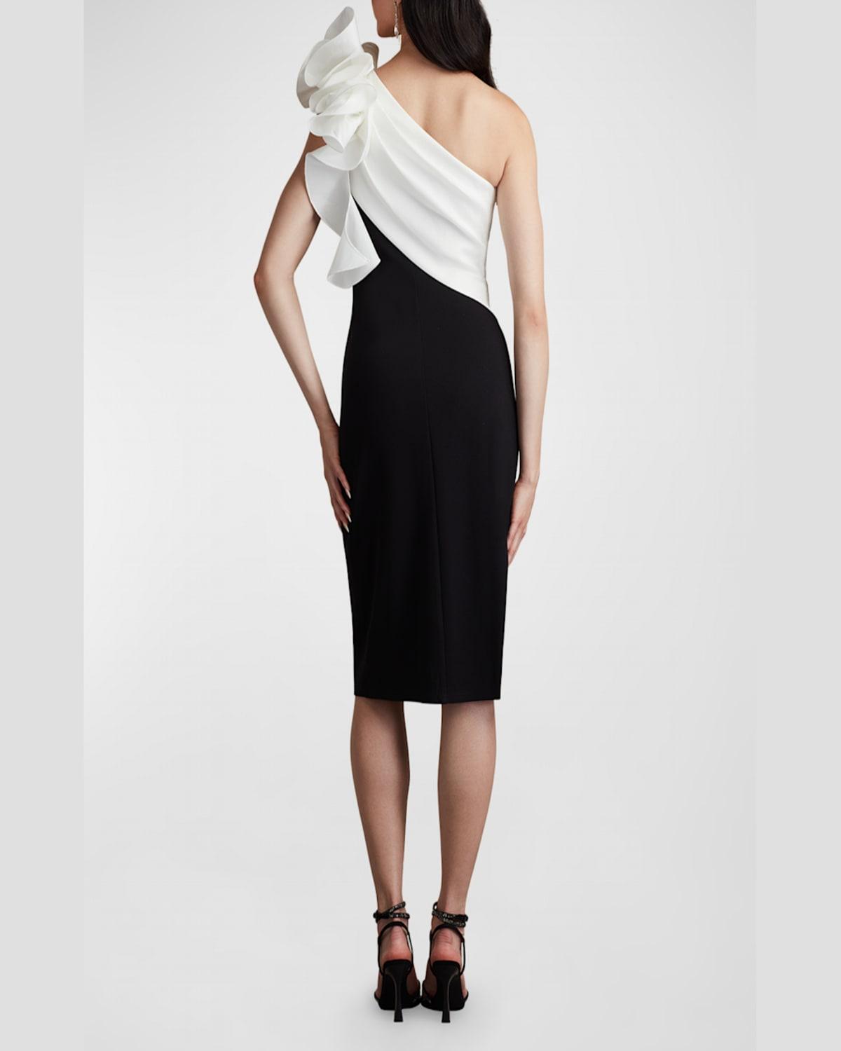 One-Shoulder Two-Tone Taffeta & Crepe Dress