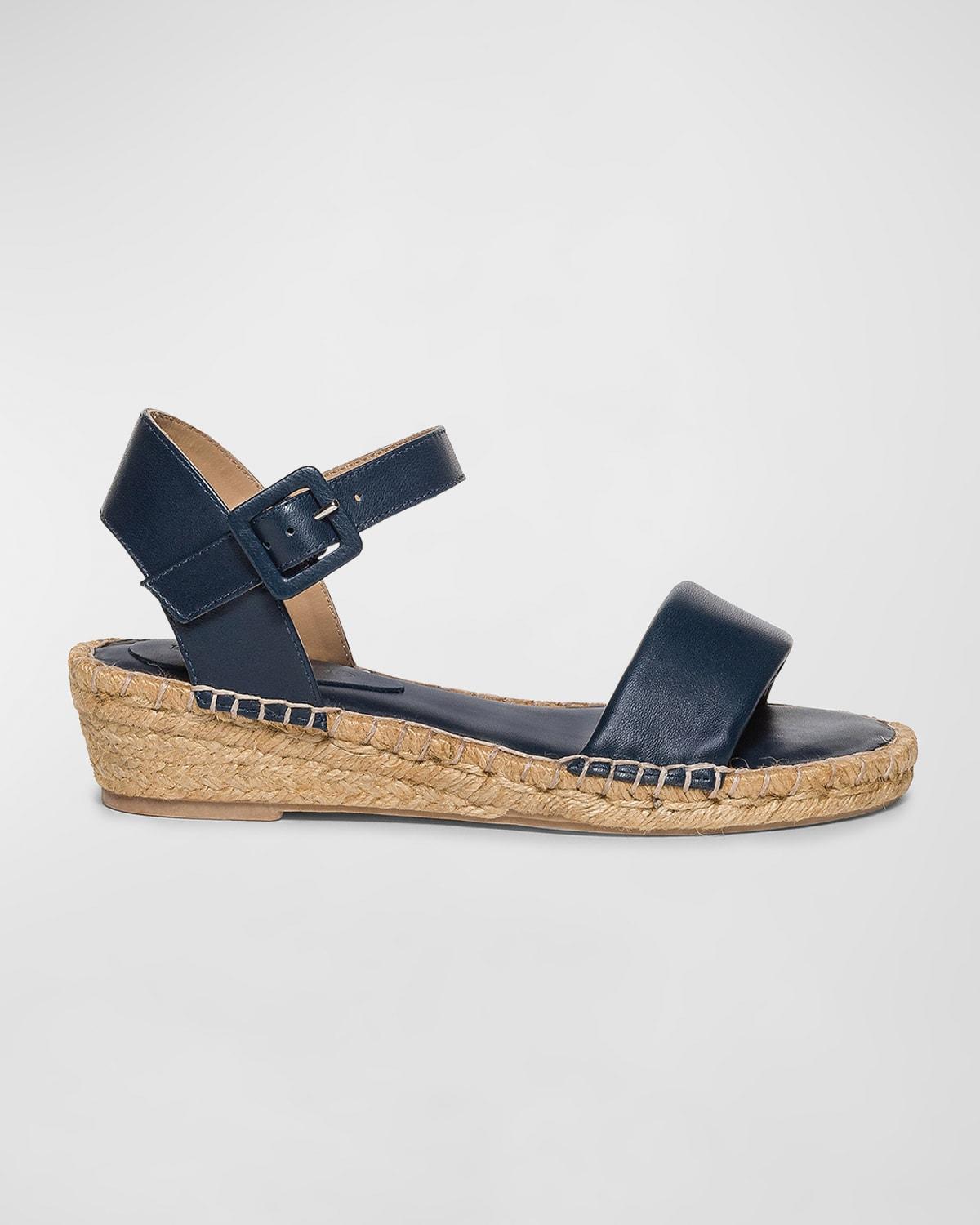 Leather Ankle-Strap Wedge Espadrilles