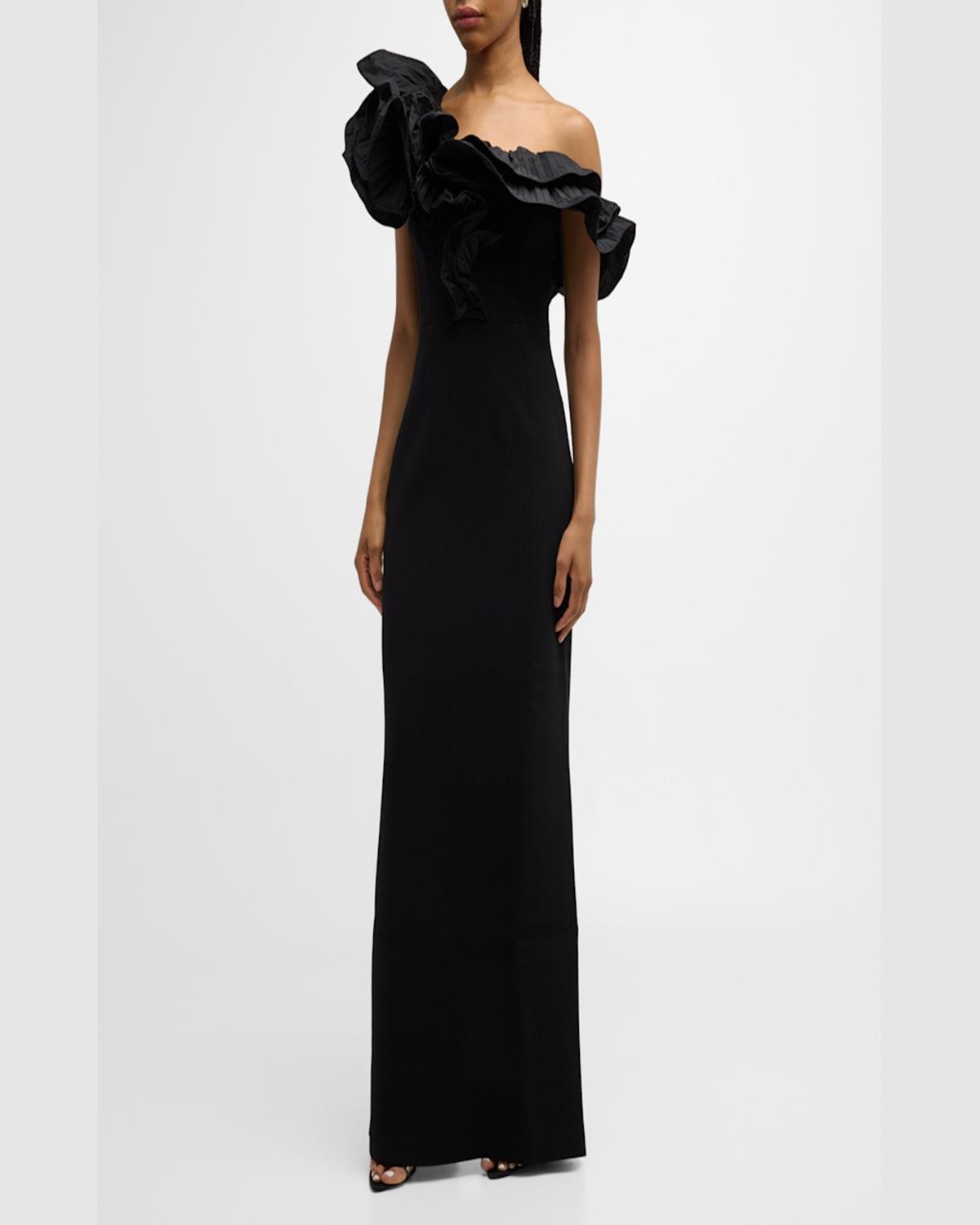 Ella Ruffle One-Shoulder Evening Gown