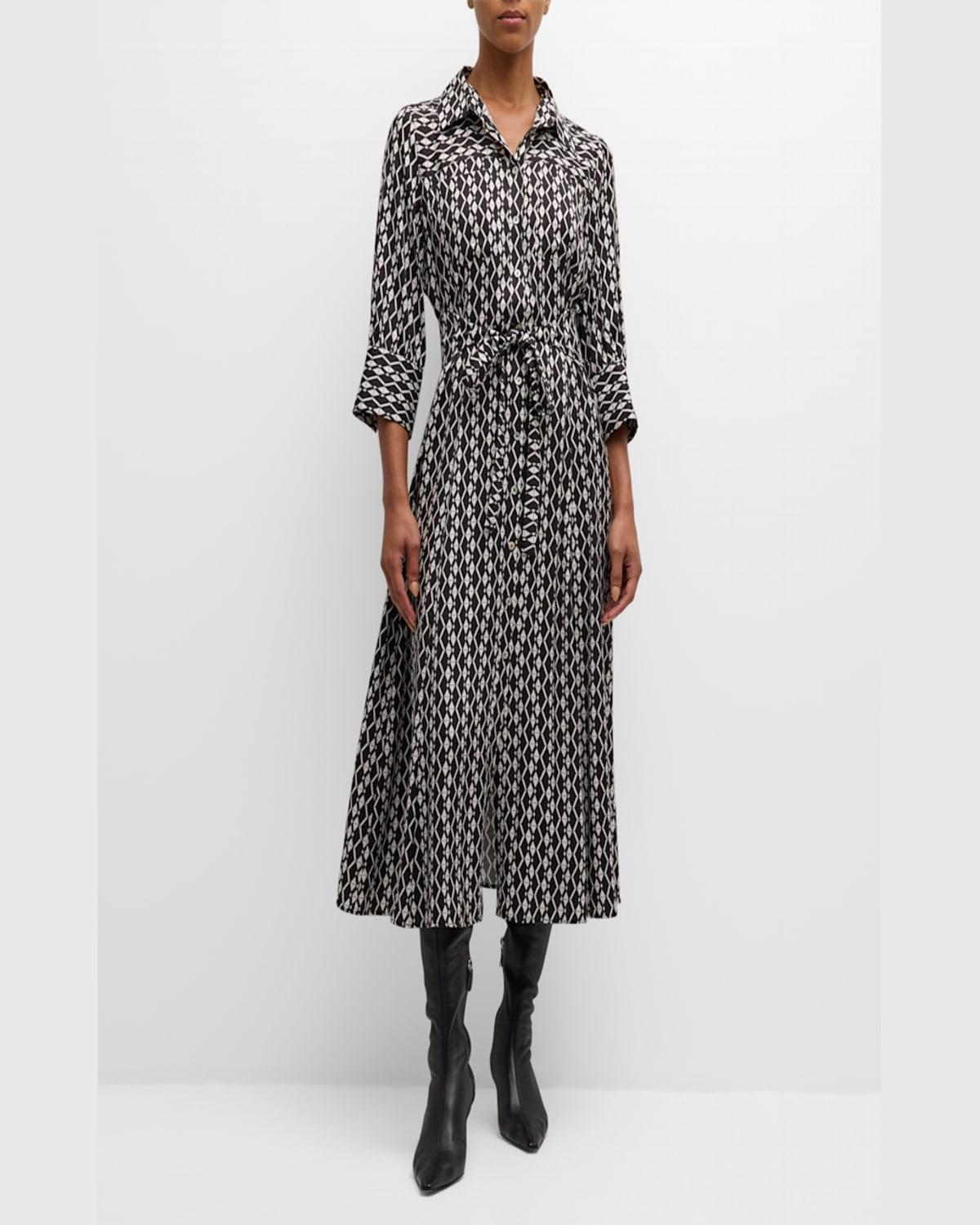 Gerusia Geometric-Print Twill Midi Shirtdress