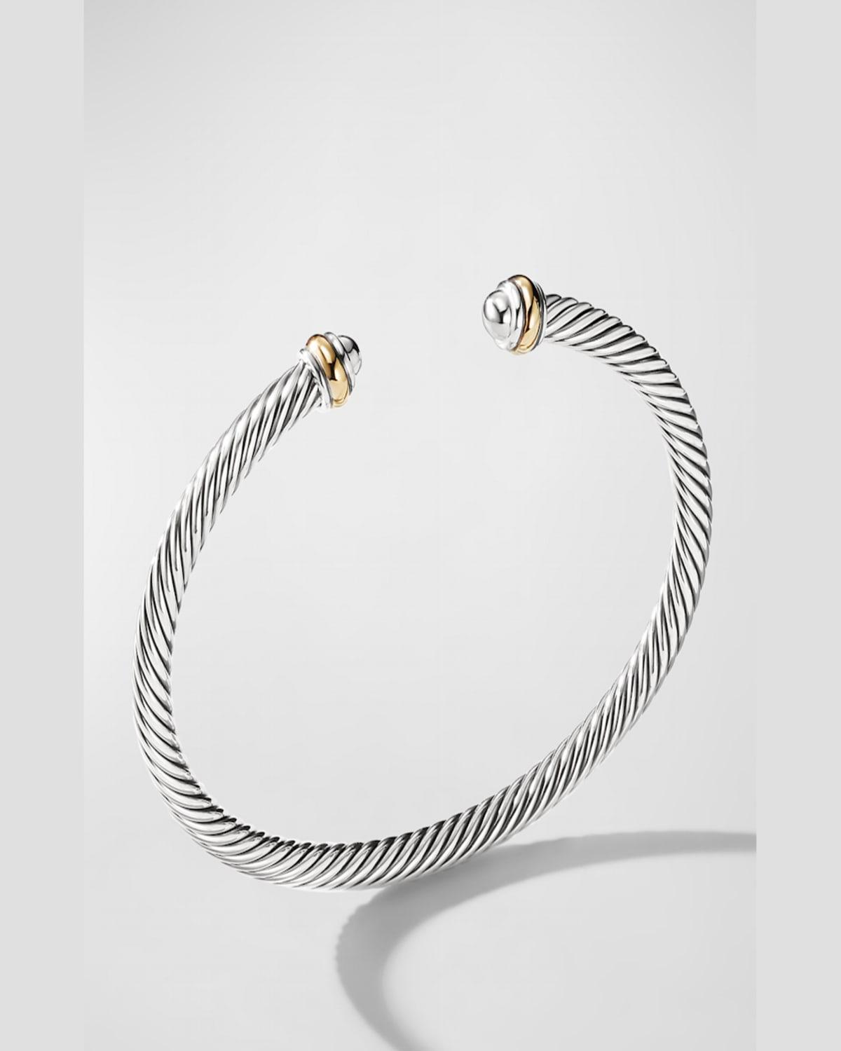 Cable Bracelet in Silver with 18K Gold, 4mm