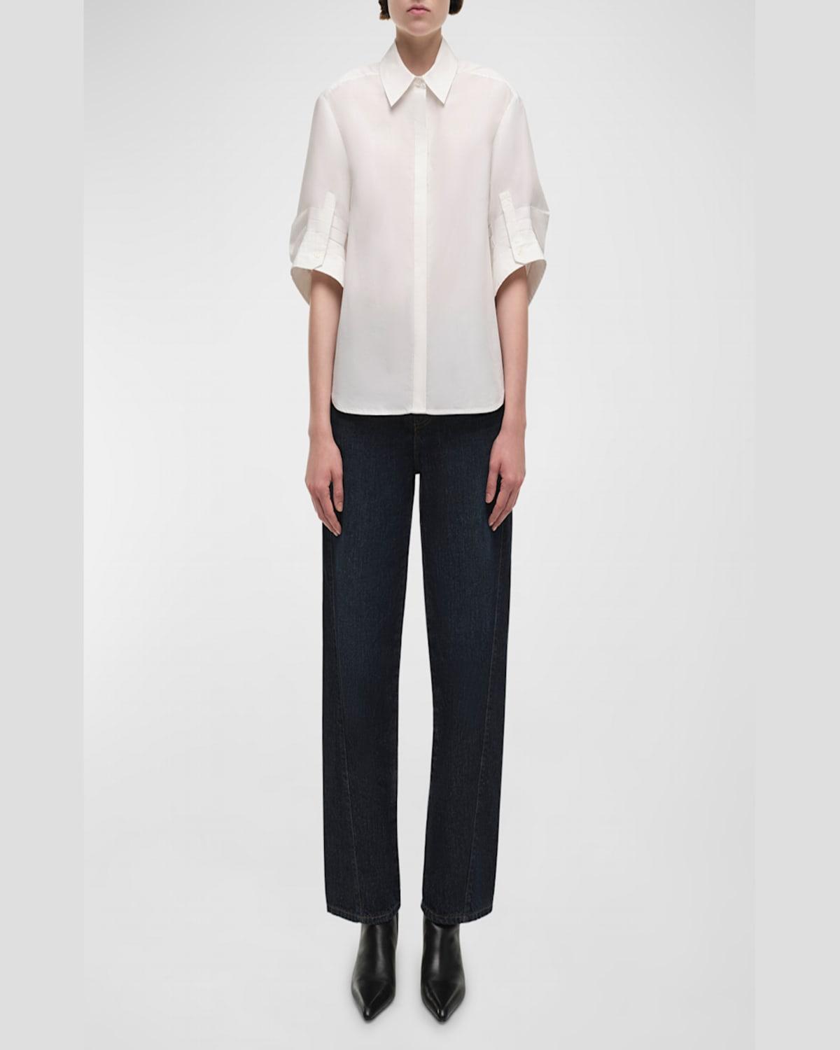 Gemma 3/4-Sleeve Poplin Button-Front Shirt