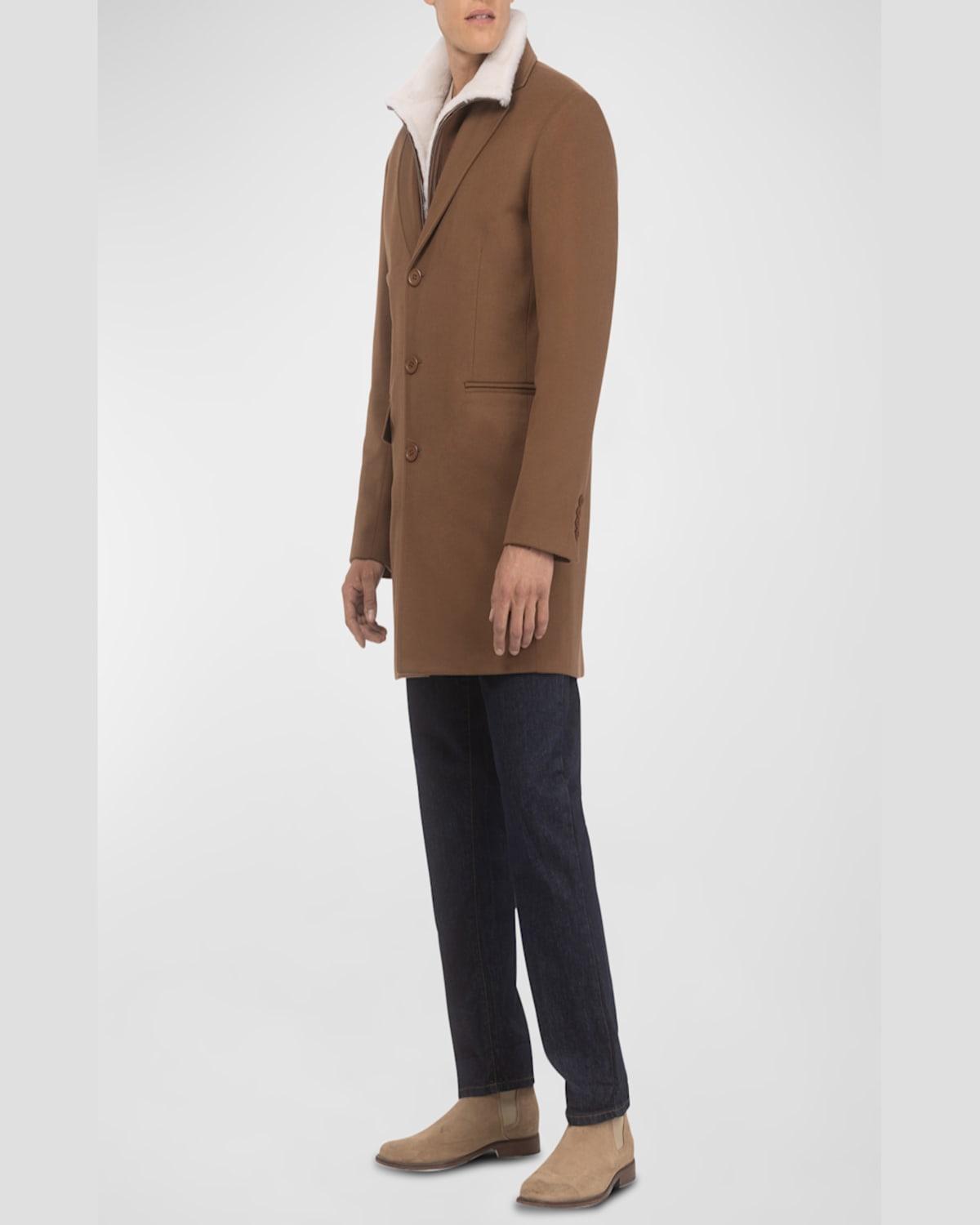 Men's Loro Wool Short Coat with Merino Shearling Lamb Trim