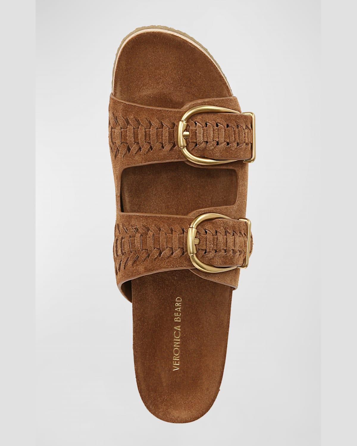 Paige Woven Suede Dual-Buckle Slide Sandals