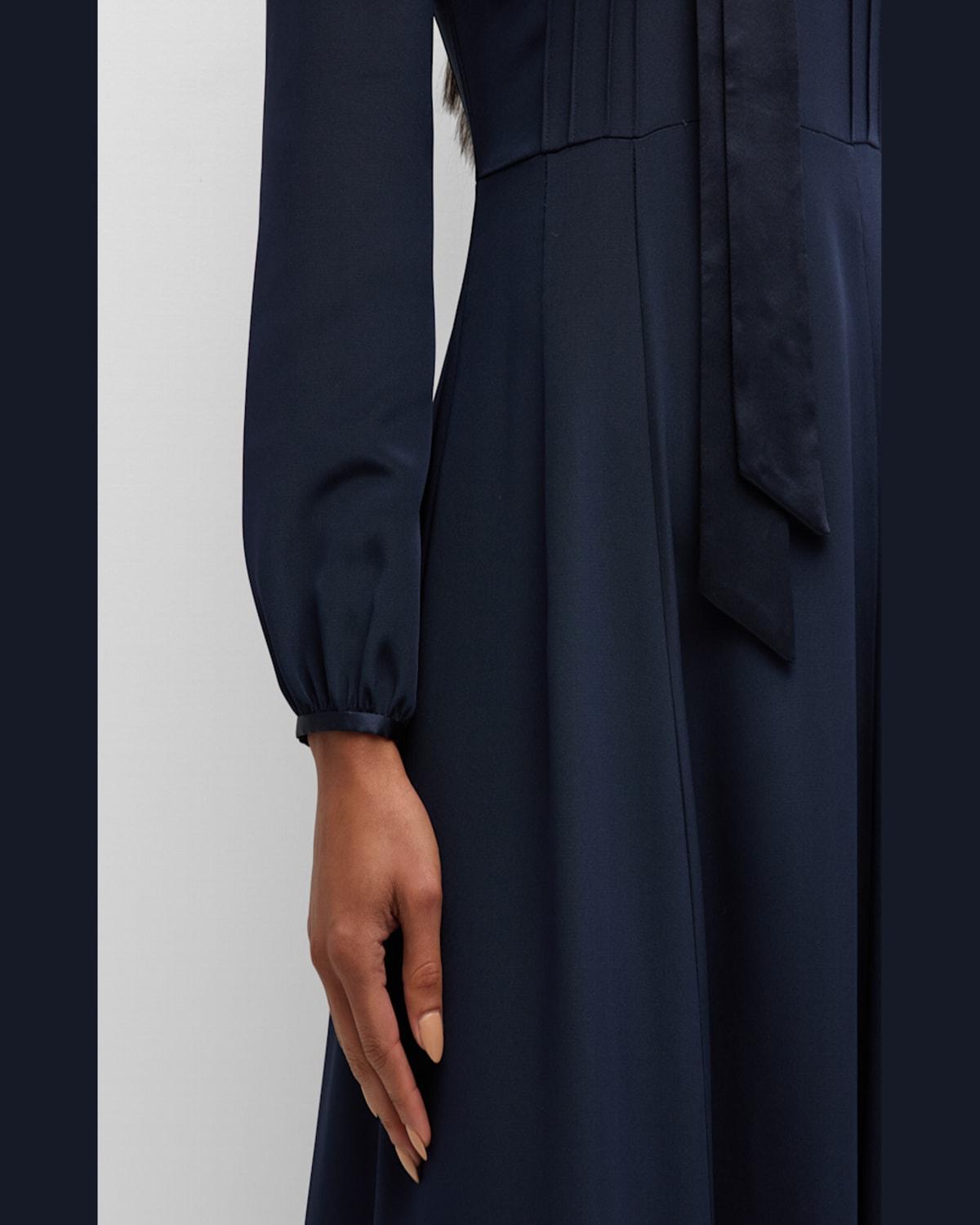 Alison Long-Sleeve Scarf-Neck Silk Crepe Midi Dress